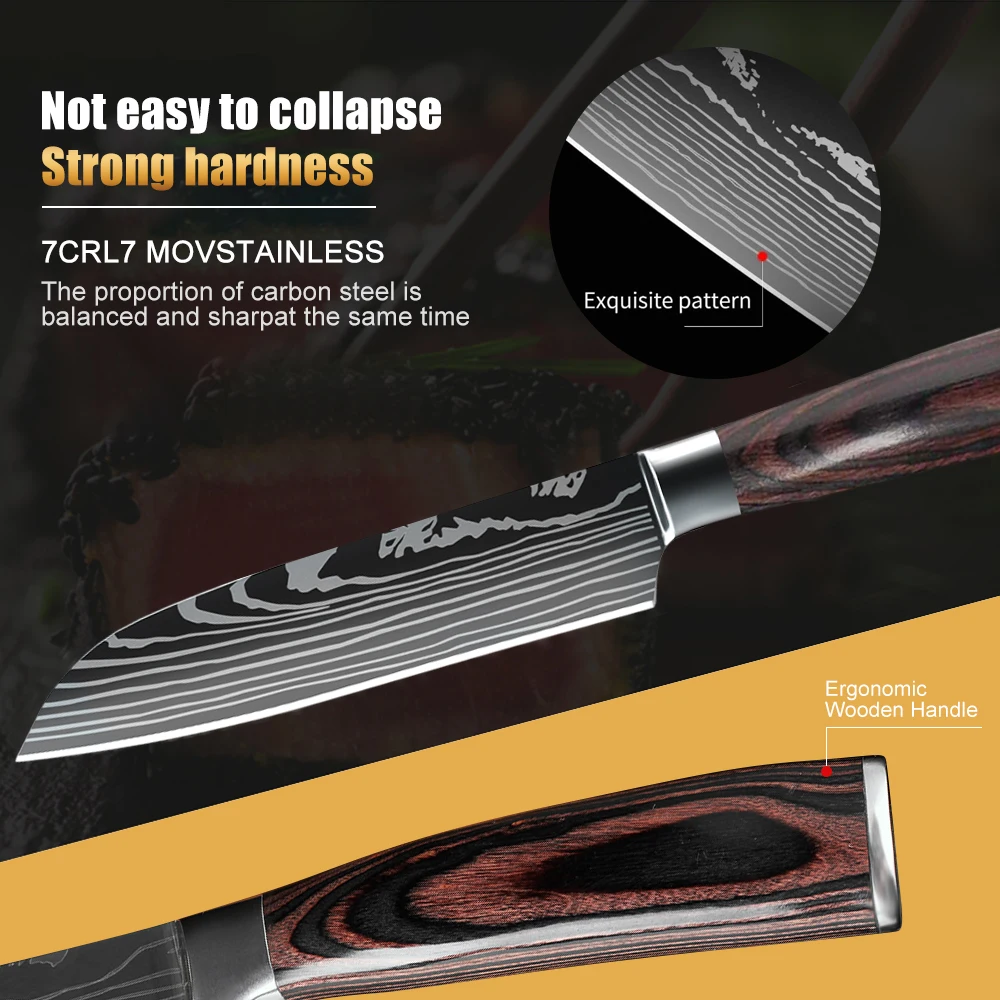 Cuchillo Santoku de alta calidad de 5 pulgadas, cuchillos de cocina de acero inoxidable 7CR17, cuchillo para cortar Ultra afilado para carne, verduras y frutas
