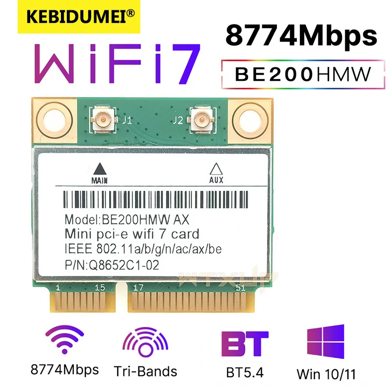 8774Mbps WiFi 7 Card BE200HMW For Bluetooth 5.4 Tri Band 2.4G/5G/6GHz Wireless Network Card For PC Windows10/11 BE200 Adapter