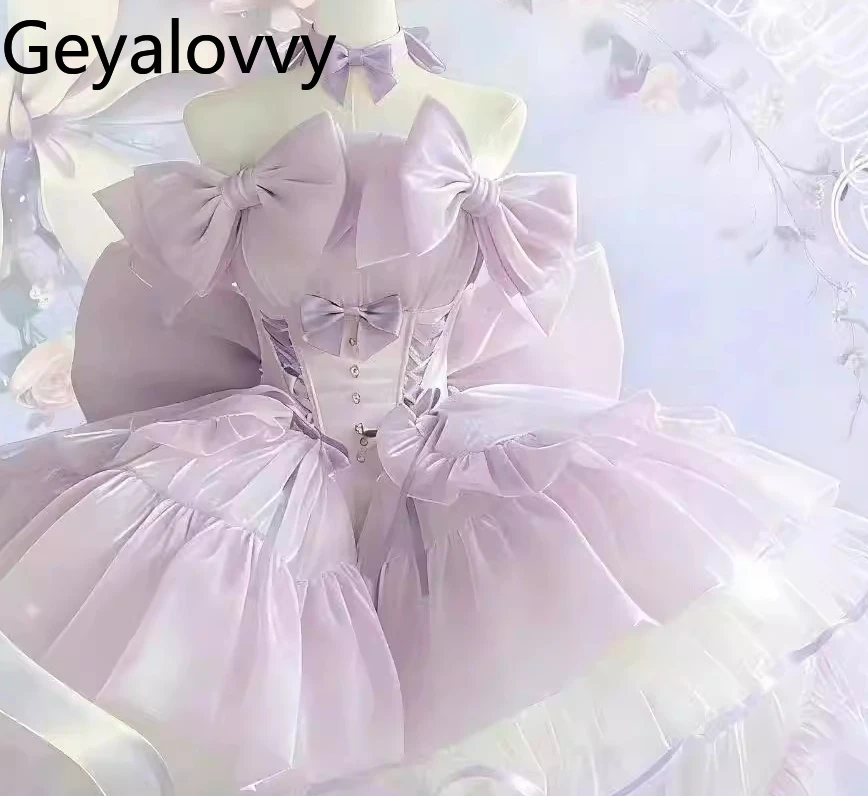 

Оригинальные платья Лолита Принцесса 2026: Новинка лета, милое сказочное платье с большим бантом на талии, приталенное, с сетчатым дизайном, пышное платье-торт для женщин