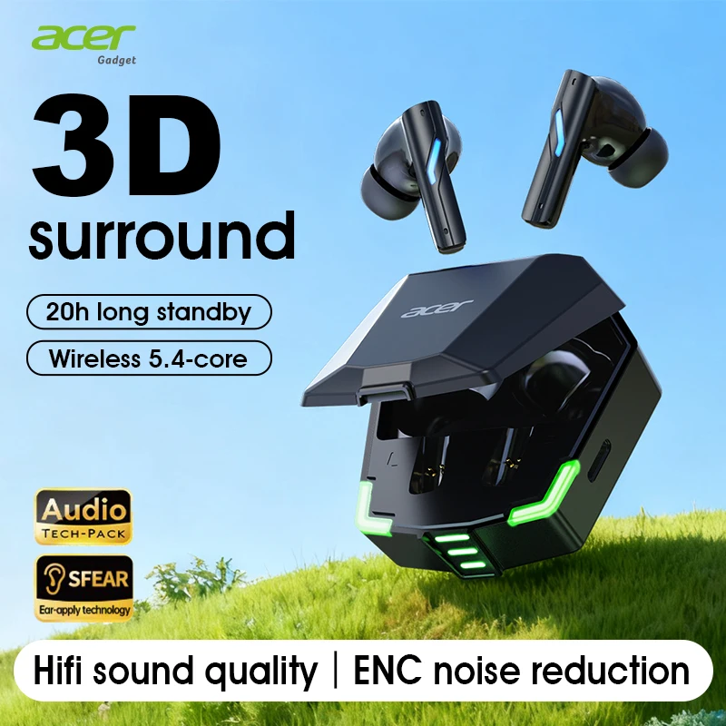 سماعة بلوتوث لاسلكية Acer Ohr625، تقليل ضوضاء المكالمات داخل الأذن، مريحة في الارتداء، مناسبة للرياضة والألعاب والترفيه، مع علبة شحن من النوع C، متوافقة مع الهواتف المحمولة وأجهزة الكمبيوتر اللوحية #1