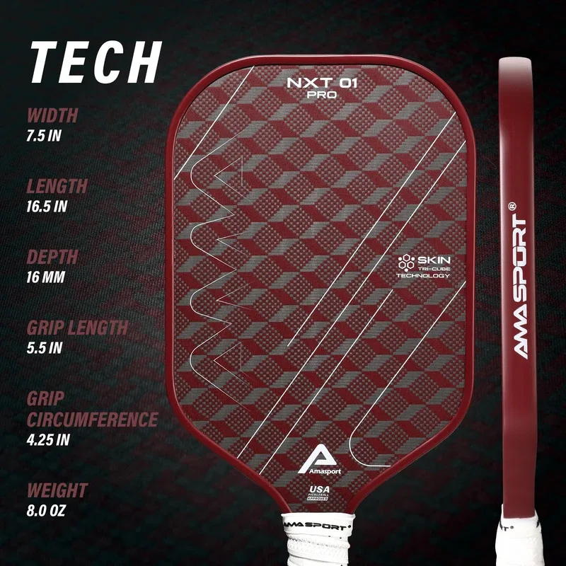 AMASPORT Nieuwe Tech Up-Market Verlengde sterkte 18K Carbon Kevlar NXT01 Pro Skin-Cube Control Pickleball Paddle Maatwerk