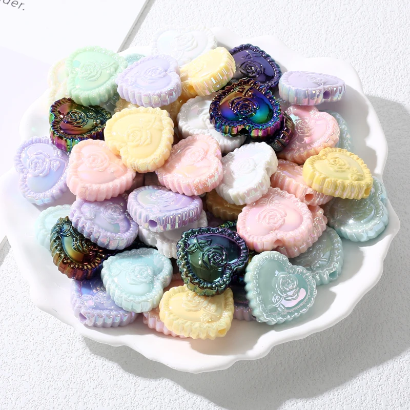 10Pcs 20x23mm Acrylic Jewelry Beads Colorful Heart Shape Loose Beads For Jewelry Making DIY Necklace Bracelet Earring Pendant