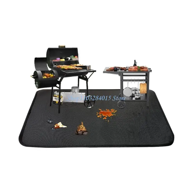 R6FF Large Fireproof Grill Protectors Mat For Outdoor Cooking Heat Resistant Waterproof Floor Cover Easy To Clean