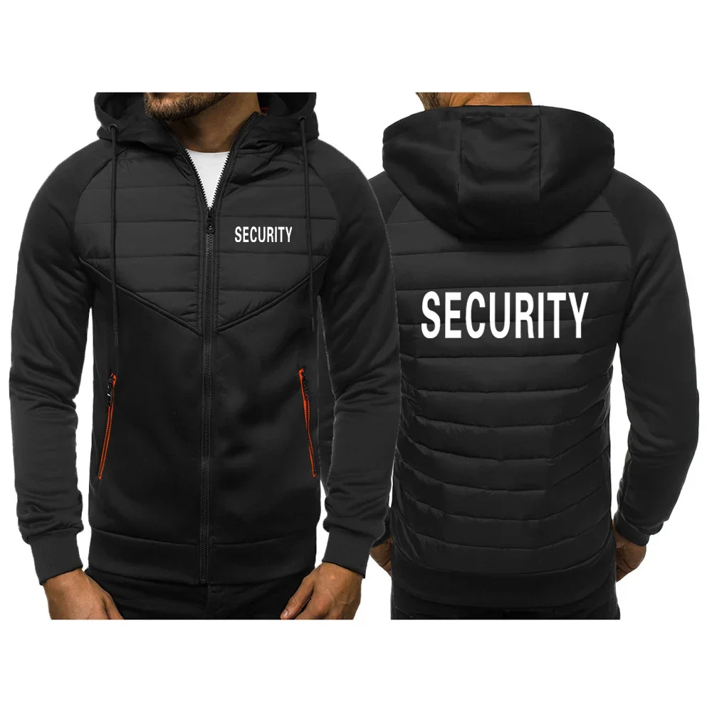 SWAT Security 2024 Men New Autumn and Winter Three Color Hooded Cotton Padded Clothes Fashion Patchwork Printing Coat