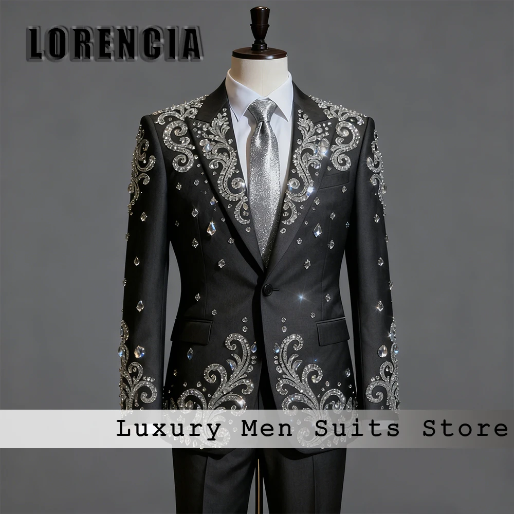 

Elegant Jewelry Male Suits 2 Pcs Glitter Tuxedo Set Wedding Party Groom Wear 2025 Customized Blazer Pants traje hombre moderno