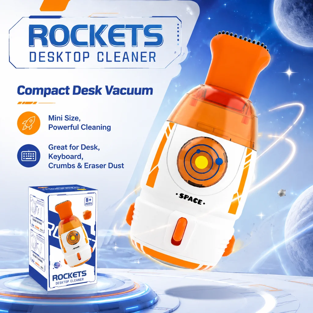 Rocket Shape Mini Vacuum Cleaner Strong Suction Keyboard Desk Cleaner with Removable Brush Nozzle