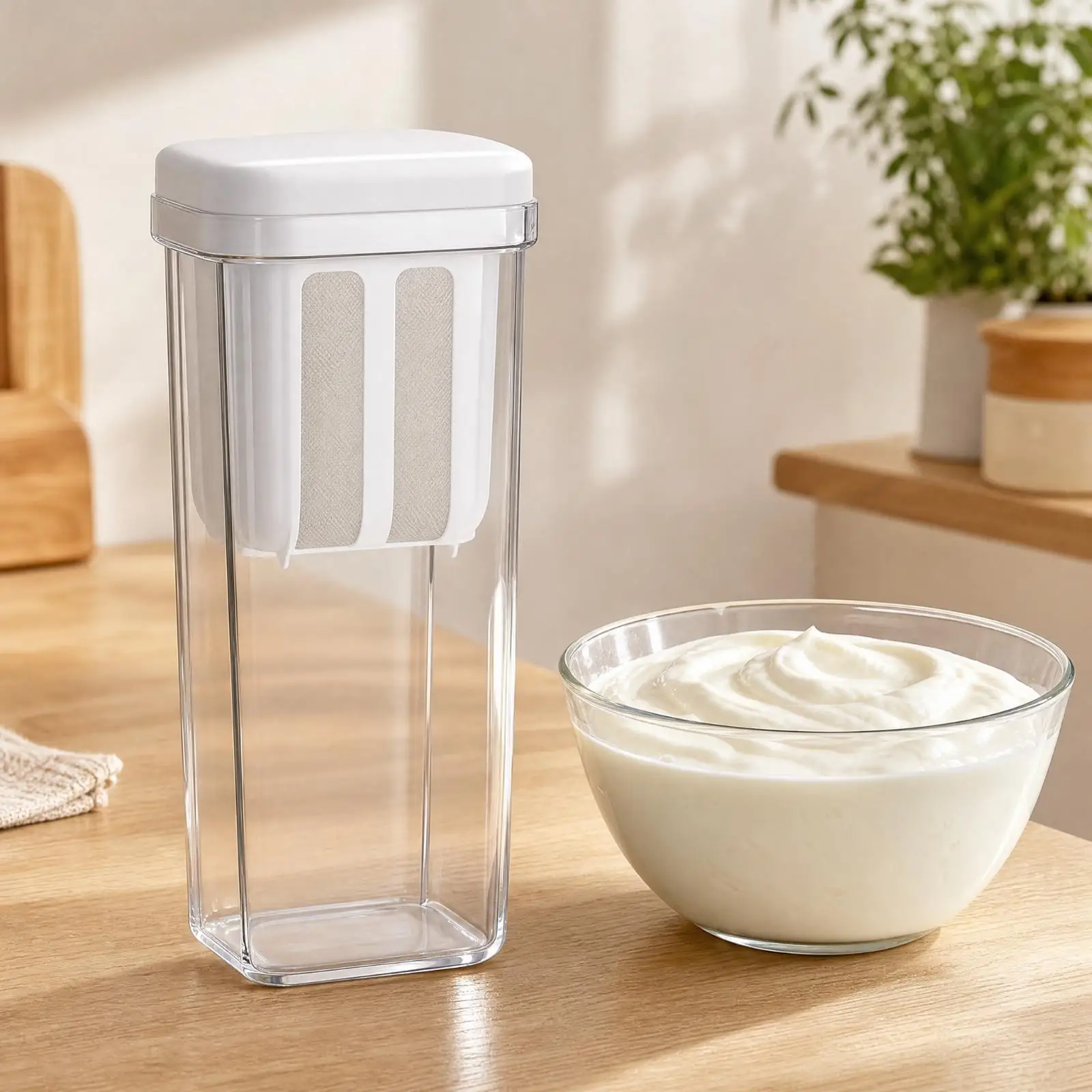 Whey Separator Yogurt Strainer with Stainless Steel Fine Mesh Basket and PP Sealing Lid for Reusable Kitchen Straining Task