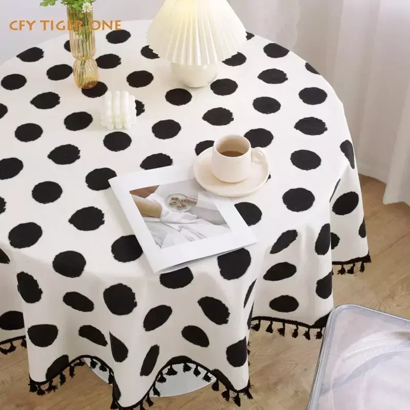 

Cotton Linen Black White Thickened Round Tablecloth for Table Tea Round Table Cover Chicken Table Cloth