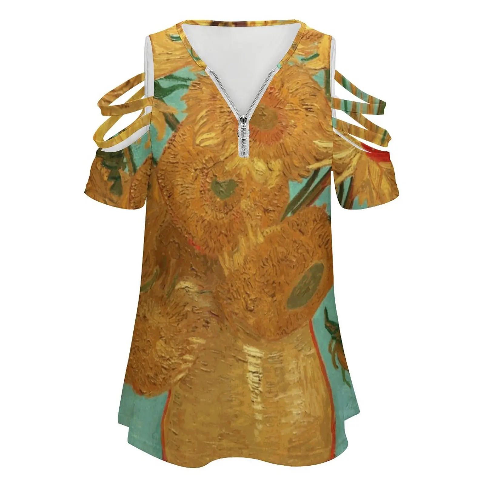 Vincent Van Gogh Twelve Sunflowers In A Vase New Fashion Zip Off Shoulder Top Short-Sleeve Women Shirt Van Gogh Sunflowers Vase