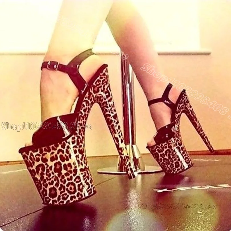 Leopard Print Platform Sandals Ankle Buckle Fashion Performance Open Toe Summer Women Party Dancing Sandals Zapatos Para Mujere