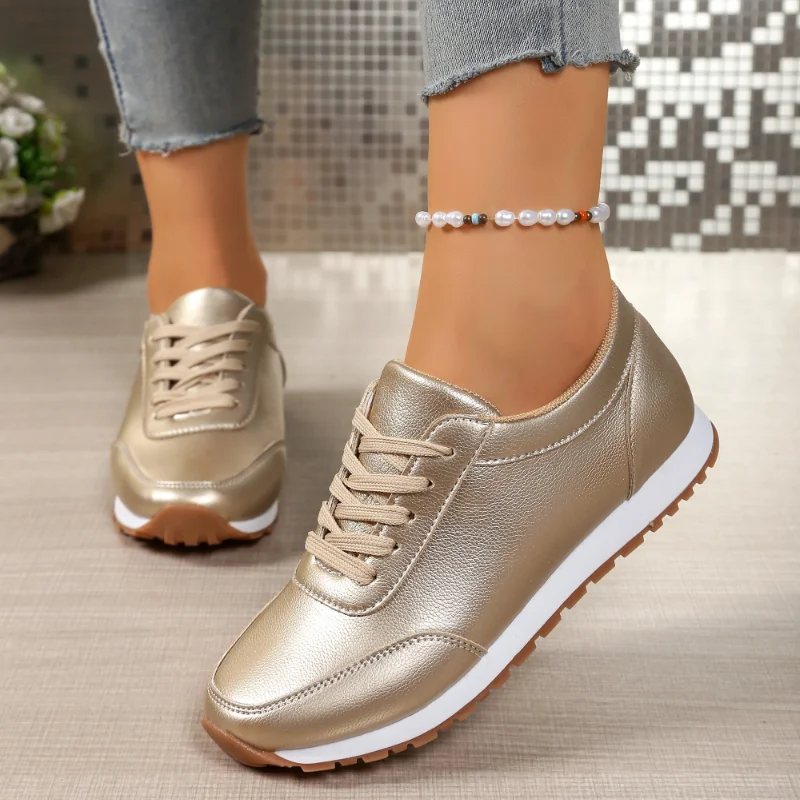 2026 Fashion Women's Sneakers Golden Silver Luxury Girls Walking Shoes Spring/autumn Casual Comfortable Flat Vulcanized Shoes