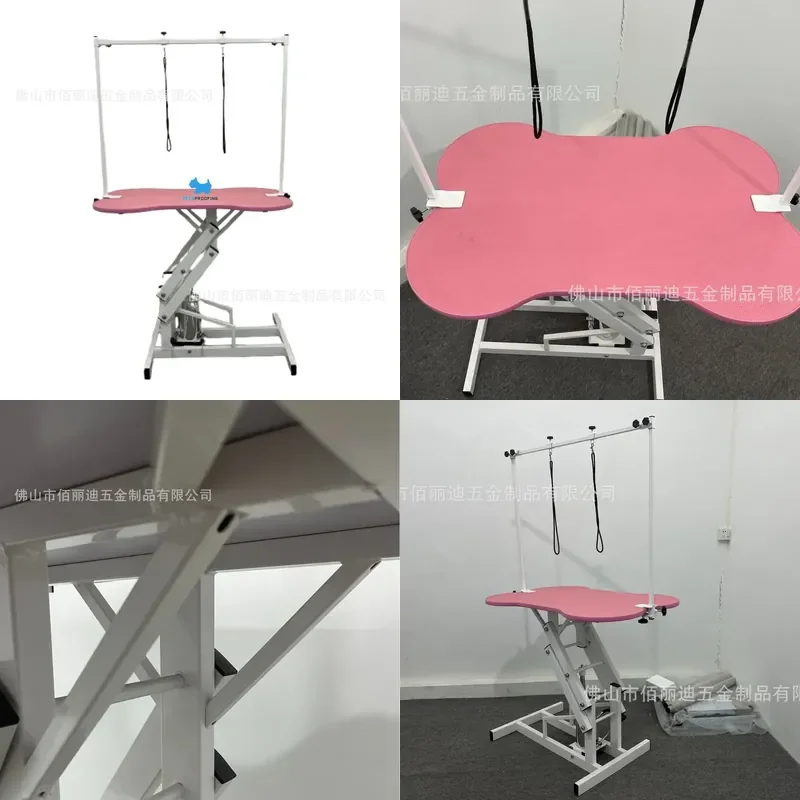 For Small Medium Dogs Bone Shaped Hydraulic Air Pressure Lift Grooming Table Pink Dog Shearing Blowing Station Sturdy