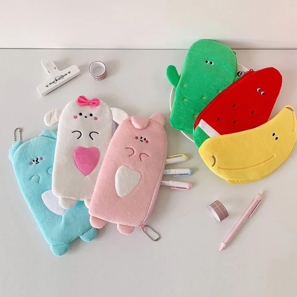 

Сумка для хранения с героями мультфильмов, арбуз, банан, настольная сумка для хранения фруктов, пенал с изображением медведя и кролика, большая вместительная сумка для канцелярских принадлежностей с животными