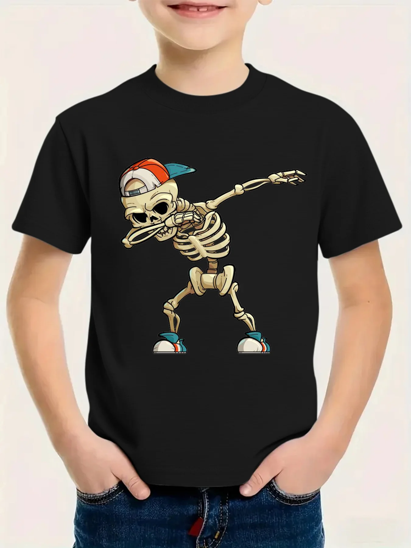 Boys Cotton Tee Dabbing Skeleton Cap Shoes Graphic Breathable Summer Hip Hop Boys Casual Youth Comfort Children Holiday Gift