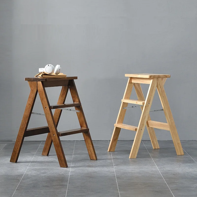 Modern Simple Solid Wood Folding Stool Household Step Stool Portable Multi-functional High Bench Creative Kitchen Furniture 2023