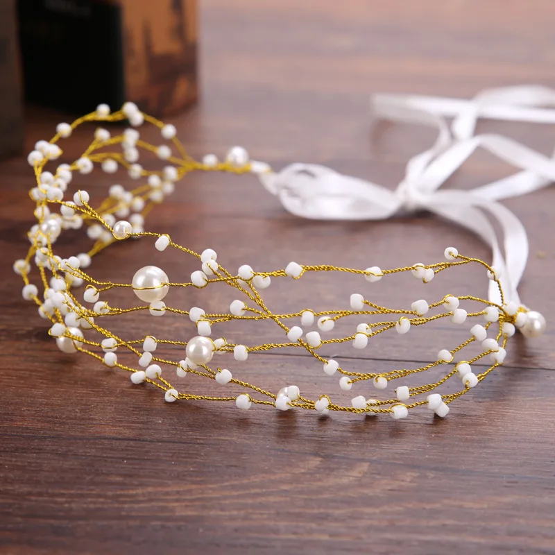 Gold Color Pearl Headband Hairband Tiara For Women Bride Party Bridal Wedding Hair Accessories Jewelry Headband Hairband Gift