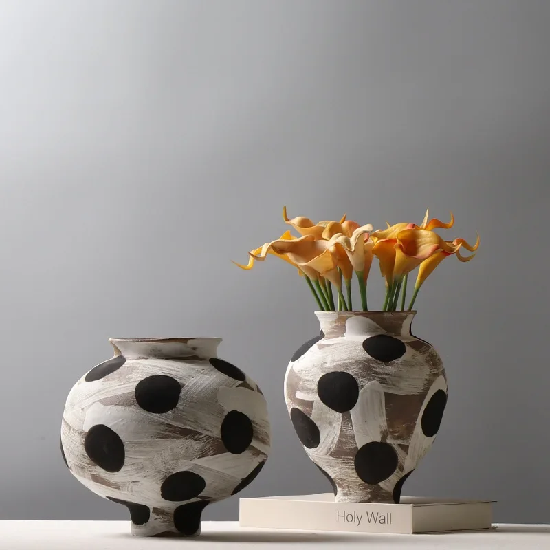 Wabi-sabi old ceramic vases Japanese vintage creative hand-painted polka dot flower decorative designer soft spot vases