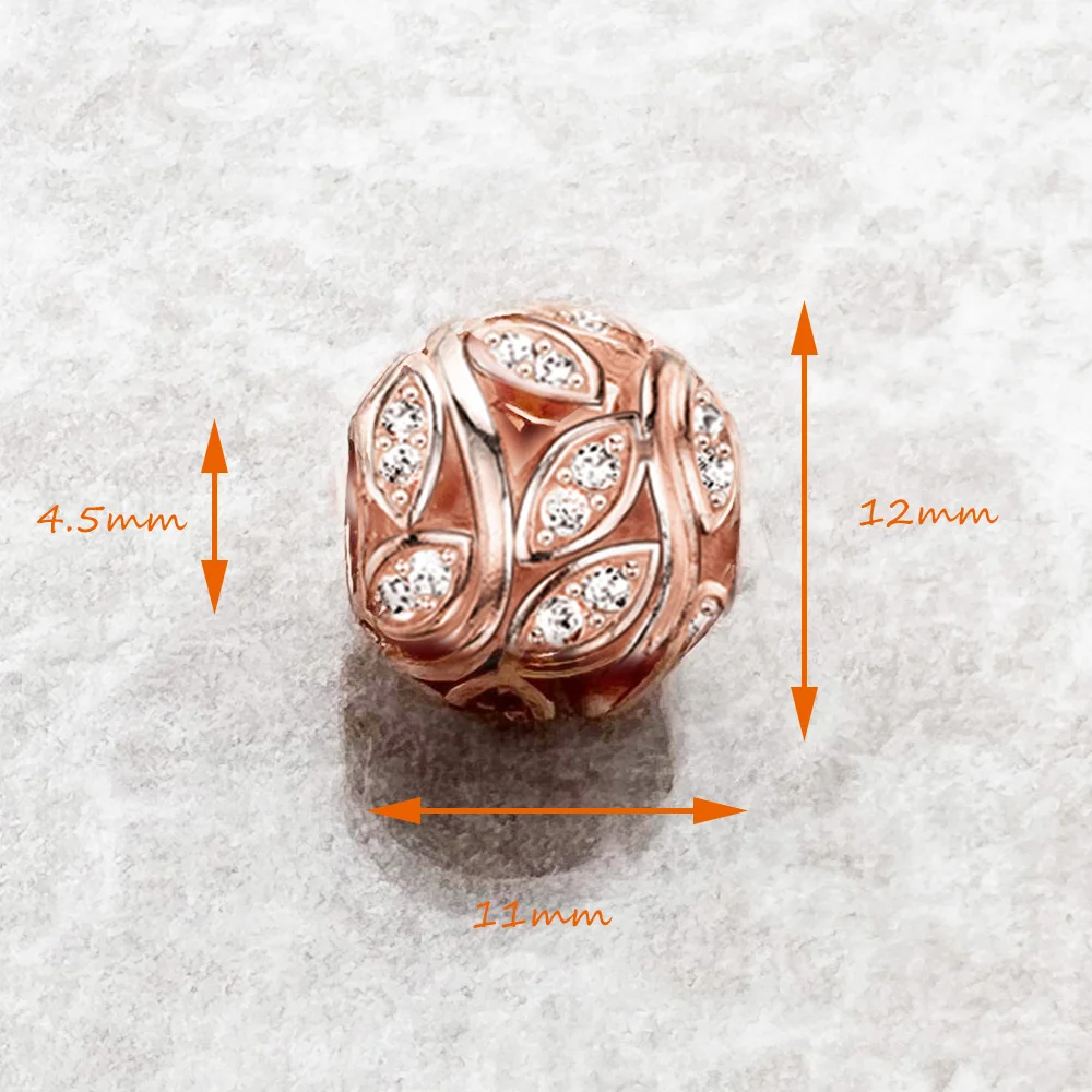 Bead Leaf Tendrils 925 Sterling Silver Rose Gold Color Romantic Gift For Women Europe Feminine Karma Charms Jewelry Accessories