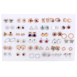 36pairs/set Silver Color Flower Stud Earring Set For Women Girl Crystal Bear Animals Earrings Jewelry Gift Mix Styles