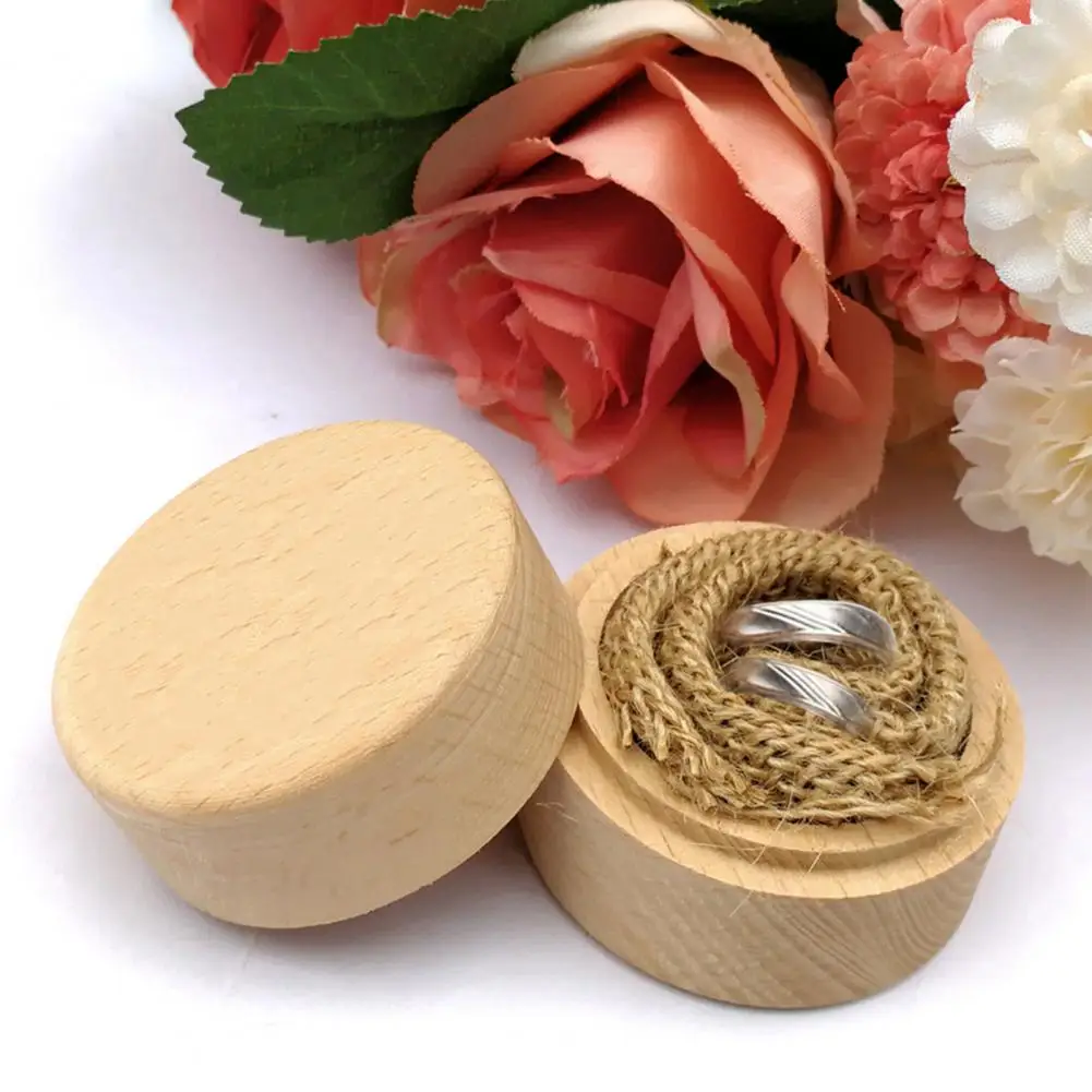 Scatola per anelli rotonda in legno naturale Matrimonio San Valentino Fidanzamento Scatola per anelli in legno Scatole per gioielli Scatola per imballaggio regalo di Natale