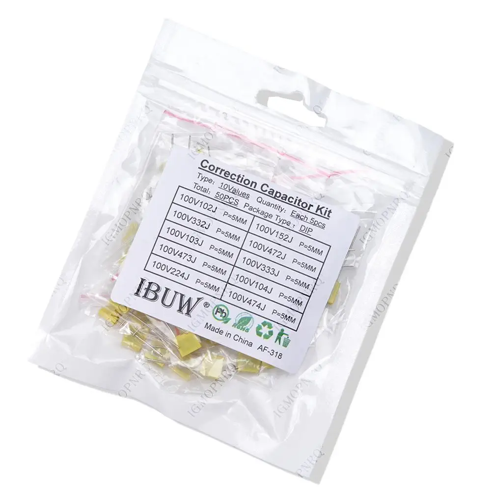 5 Waarden * 10 Stuks = 50 Stuks Correctie Condensator Pakket Kit 100V 102j 152j 332j 472j 103j 333j 473j 473j 104j 224j 474j 474j