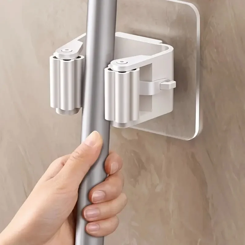 4-teiliger, einfach zu installierender, an der Wand montierter Mopp- und Besenhalter – stark klebendes, nicht bohrendes Aufbewahrungsregal für die Heimorganisation, Utility-Haken – Detail 4