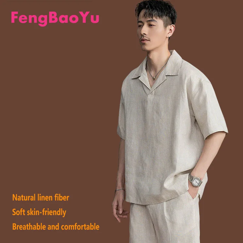 

Fengbaoyu Natural 100% Linen Men's Polo Shirt European Casual Shirt, Suitable for Spring Summer, Comfortable Cool Breathable