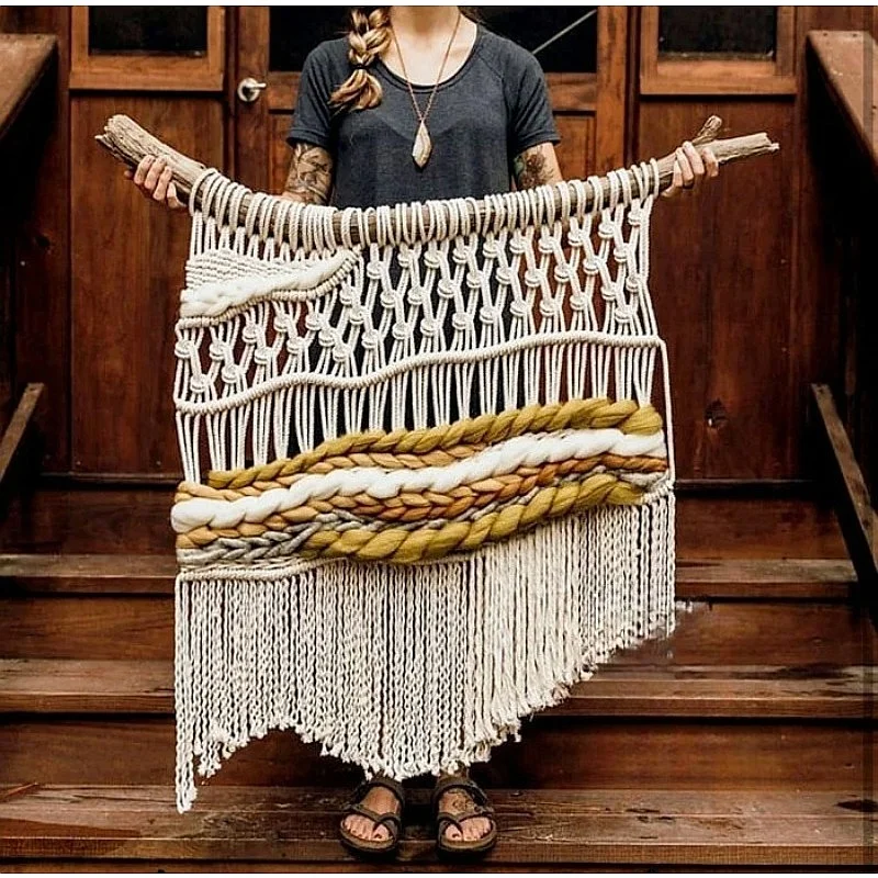 Boho Macrame Wall Hanging Handmade Bohemian Tapestry Icelandic Wool Nordic Moroccan Home Decor