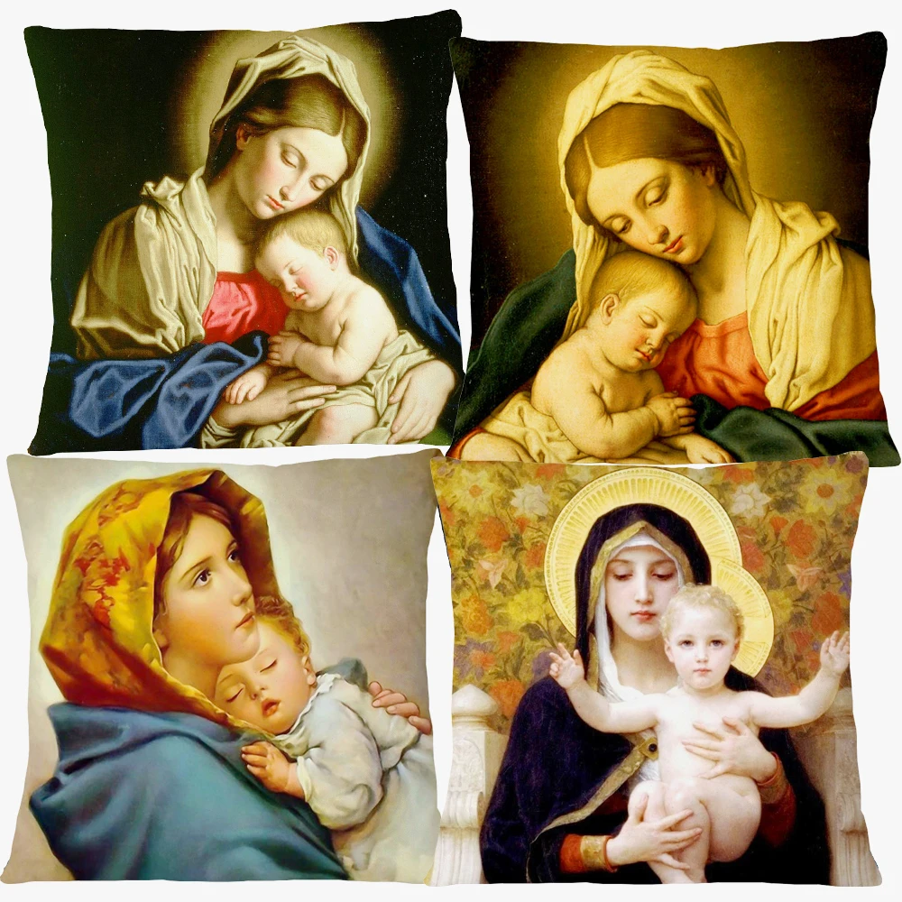 Bible Story Religion Virgin Prayer Mary Renaissance Christian Home Decor Pillow Case Madonna And Child Cushion Cover