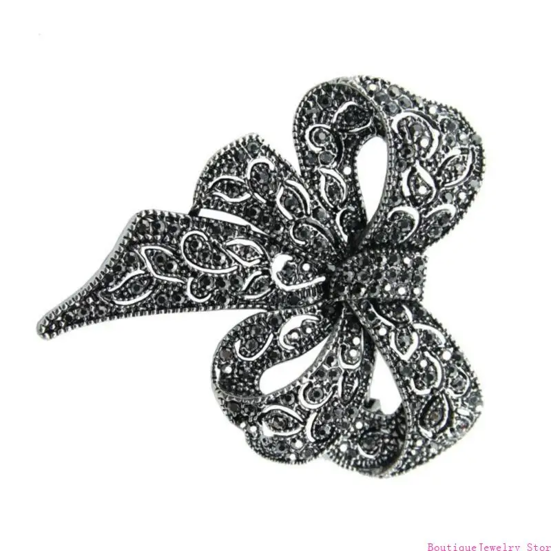 E1PE Lightweight Bowknot Brooch Retro Rhinestones Detail Secure Clasp Pin For Travel Use
