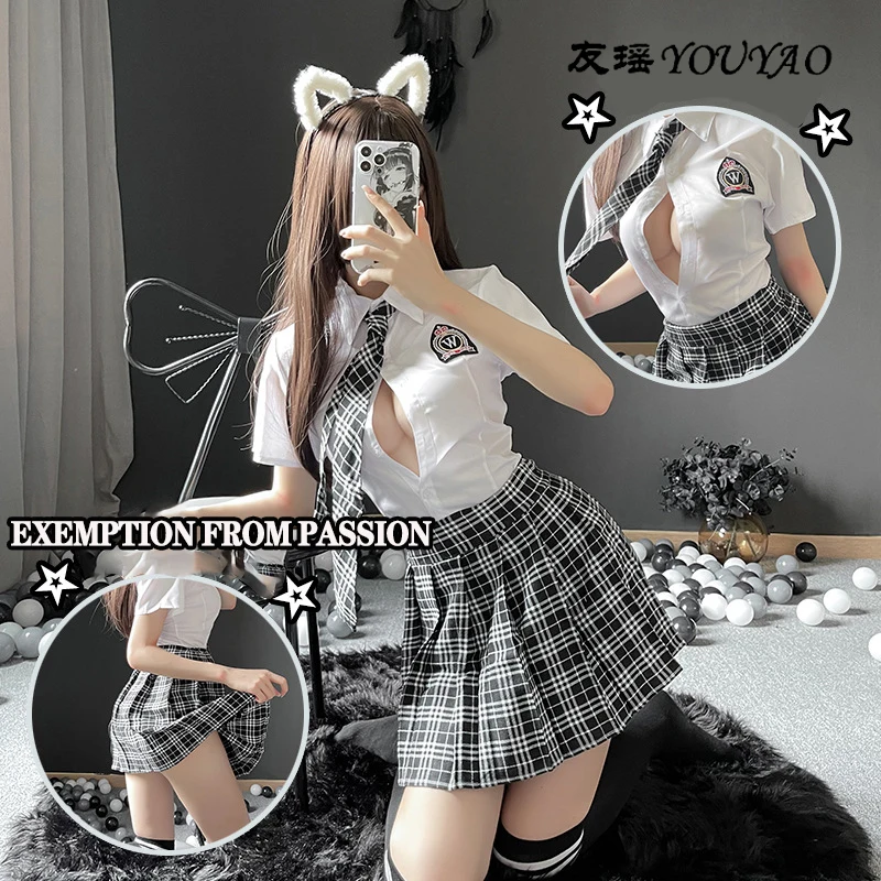 Female Role Play Uniform Sexy Underwear Student Uniform Seductive Pleated Miniskirt Erotic Clothing Sexy Doll Open File Clothing