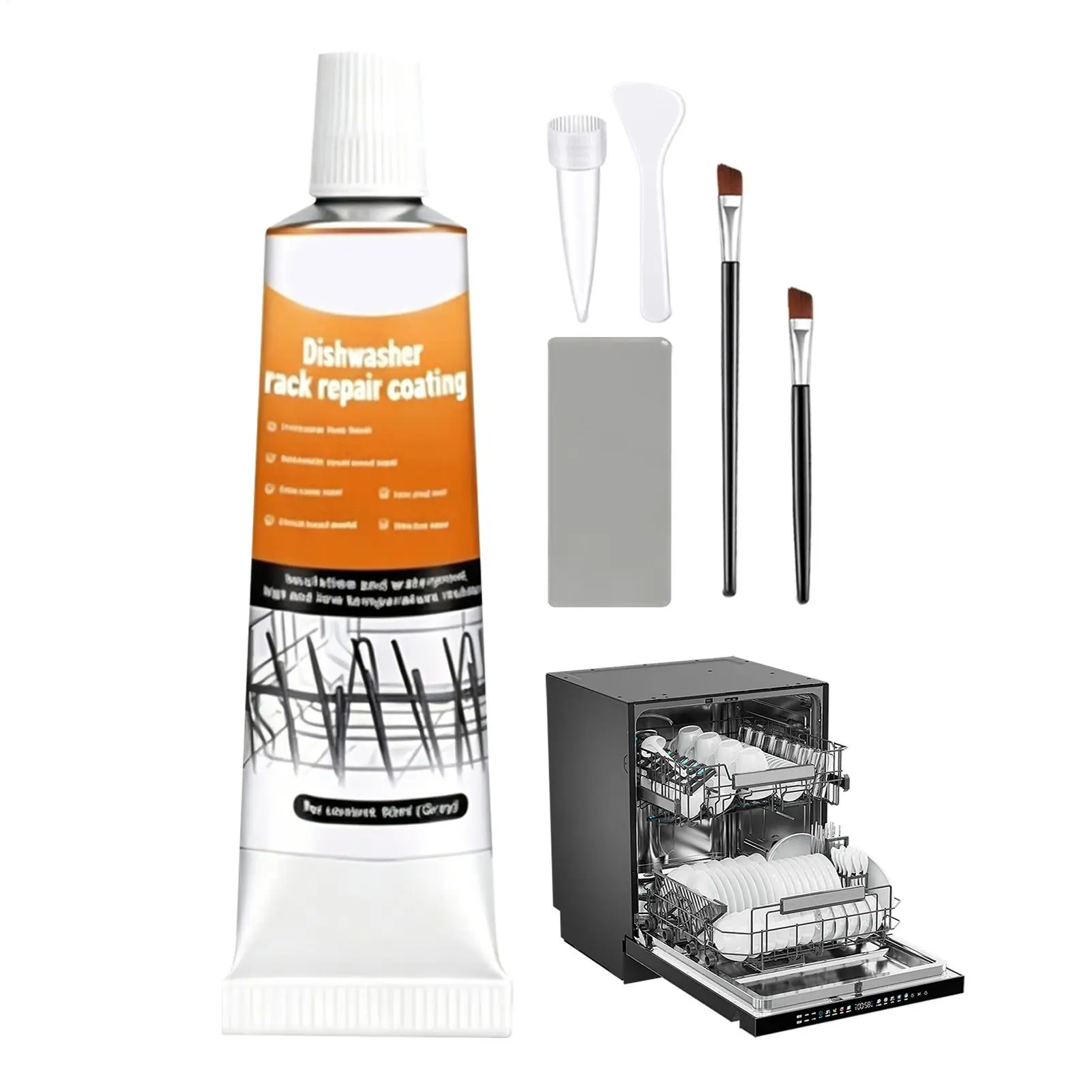 Dishwasher Repair Kit for Racks Rust 50ml Coating Long-Lasting Adhesive with 2 Brushes Dishwasher Rack Repair Adhesive for Home