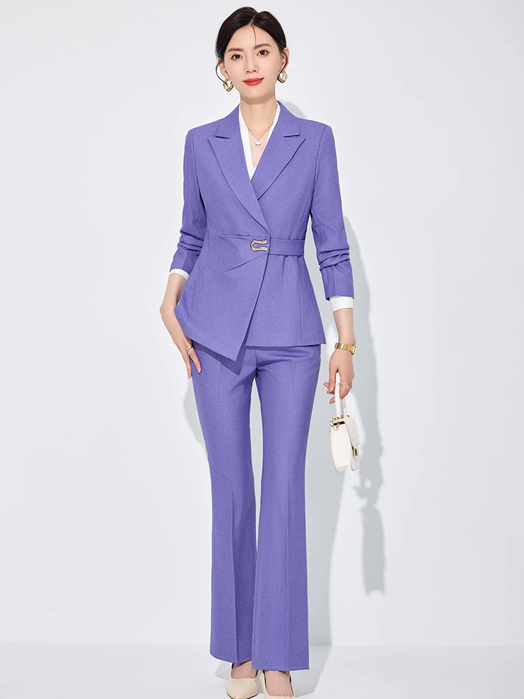 

Элегантный фиолетовый костюм для женщин 2024: Новинка осенне-зимнего сезона, высококачественная деловая верхняя одежда для женщин, формальный деловой стиль