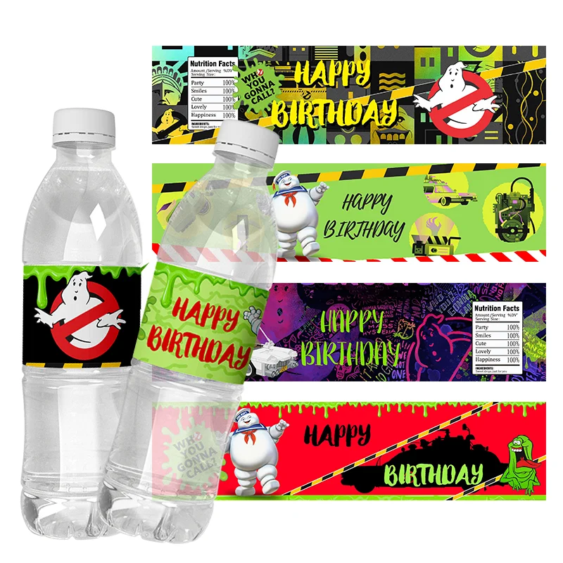 6pcs Ghost Busters Water Bottle Wraps Birthday Decor Labels Personalized Stickers Baby Shower Baptism Party gift Favor Supply