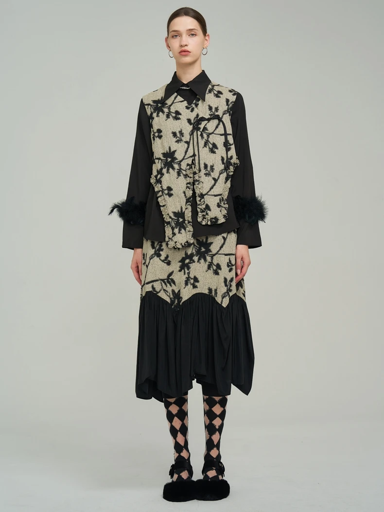 

Юбка миди А-силуэта Niniliuiu с асимметричным подолом, вышивкой и высокой талией, универсальная, для женщин