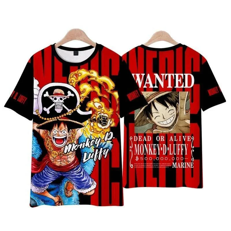 

2026 Summer One Piece Luffy Retro Cosplay T-shirt Men's Oversized 3D Printed Short-sleeved Family Unisex Children's Sports Shirt