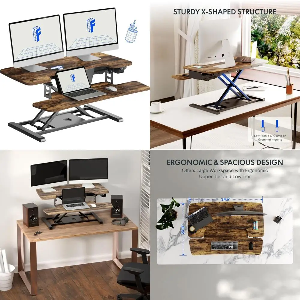Electric Height Adjustable Desk Converter, Motorized Riser for Computer Monitors, Laptop Workstation, Desk Space Saver
