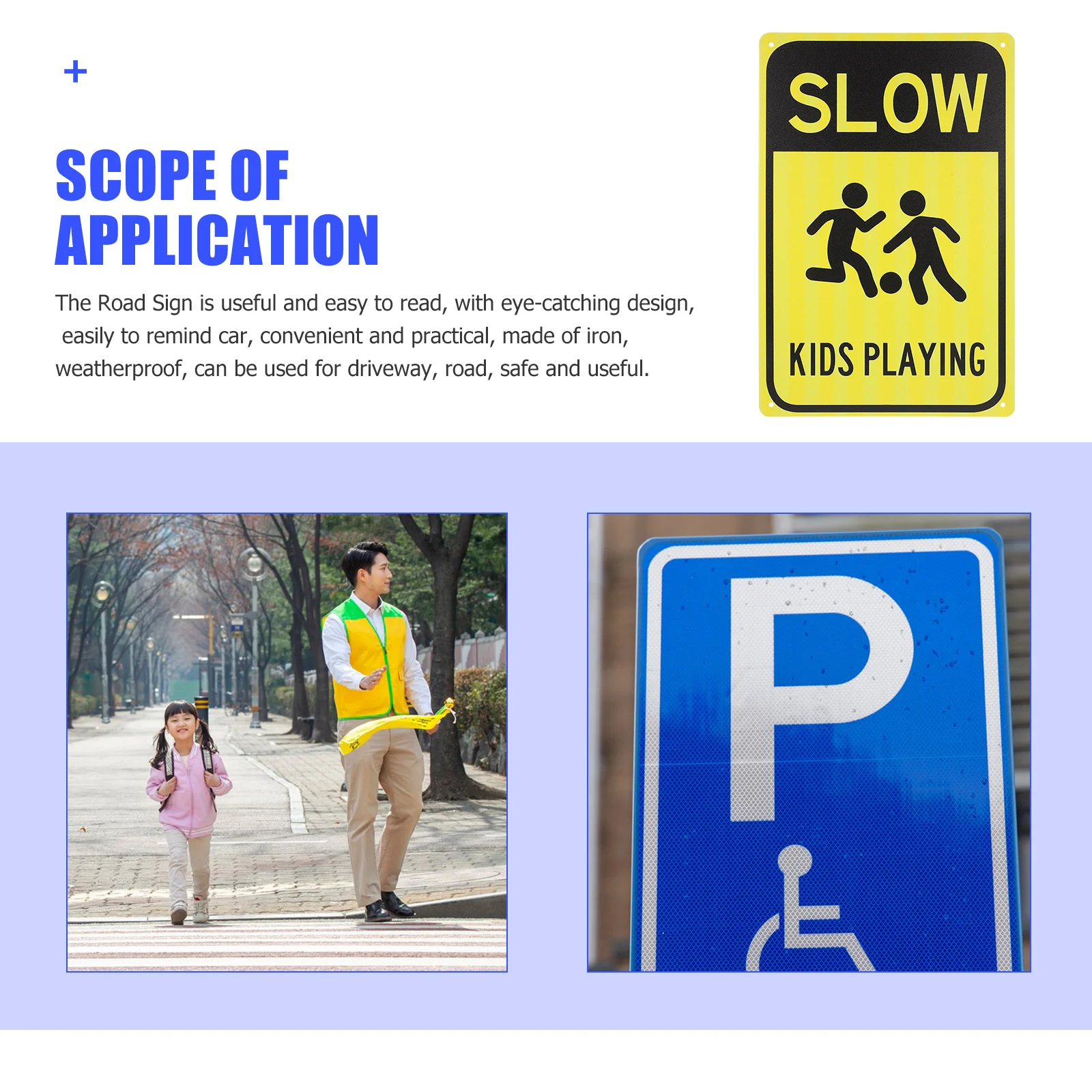 

Kids Playing Caution Sign Metal Street Road Safety Sign Durable Iron Warning Traffic Slow Down Children
