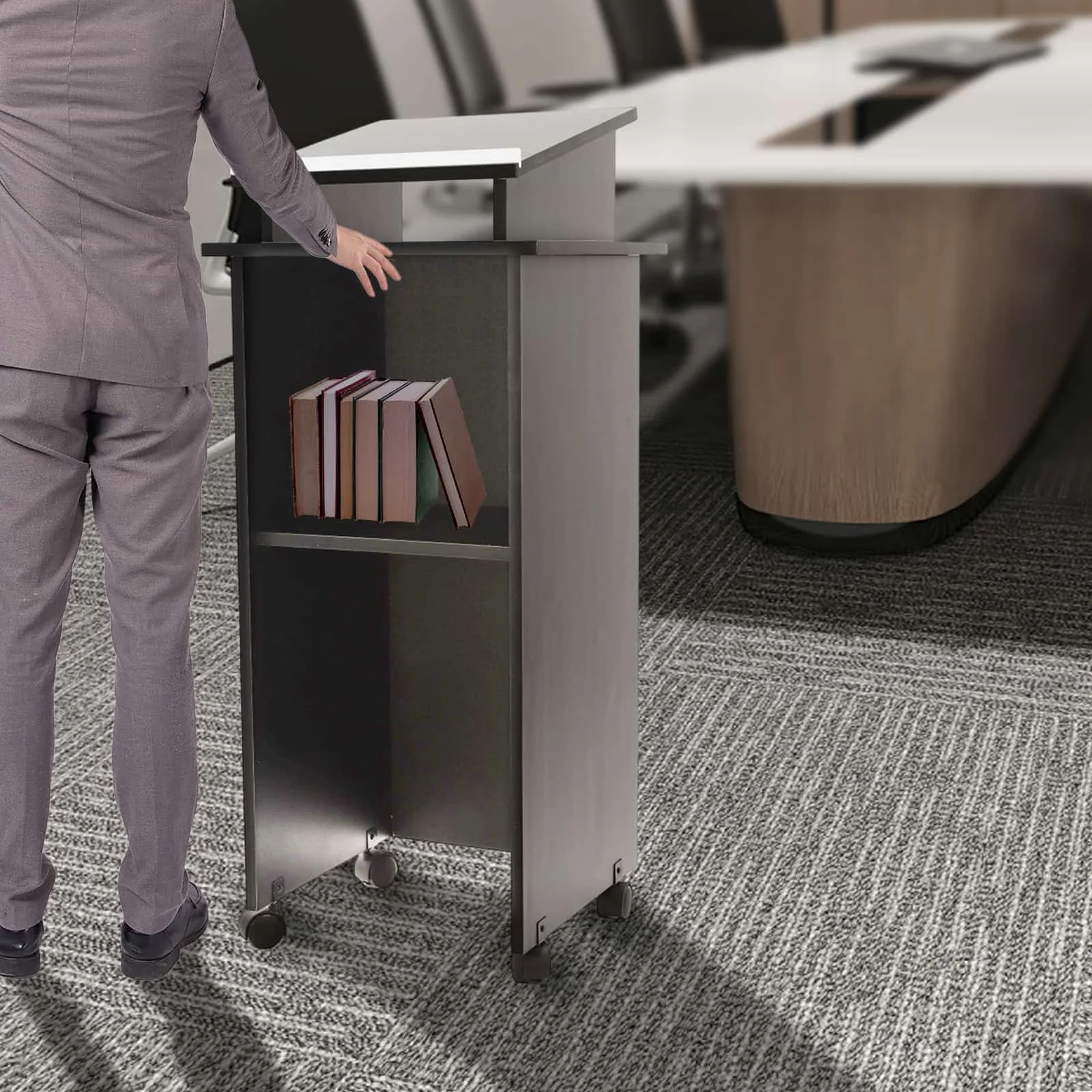 [حامل عرض المؤتمرات المحمول.] حامل عرض تقديمي محمول مكون من 4 طبقات - معدني - لكنيسة الفصول الدراسية - قوي متحرك