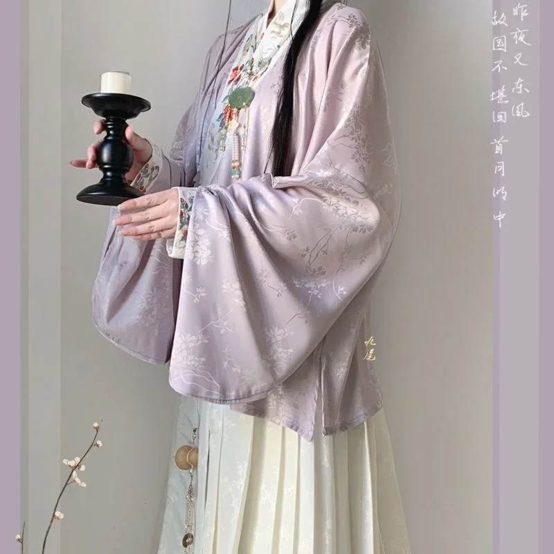 Hanfu de la dinastía Ming para mujer, abrigo antiguo de otoño e invierno, falda con cuello de pie, abrigo corto, manga de Pipa, longitud de la cintura bordada