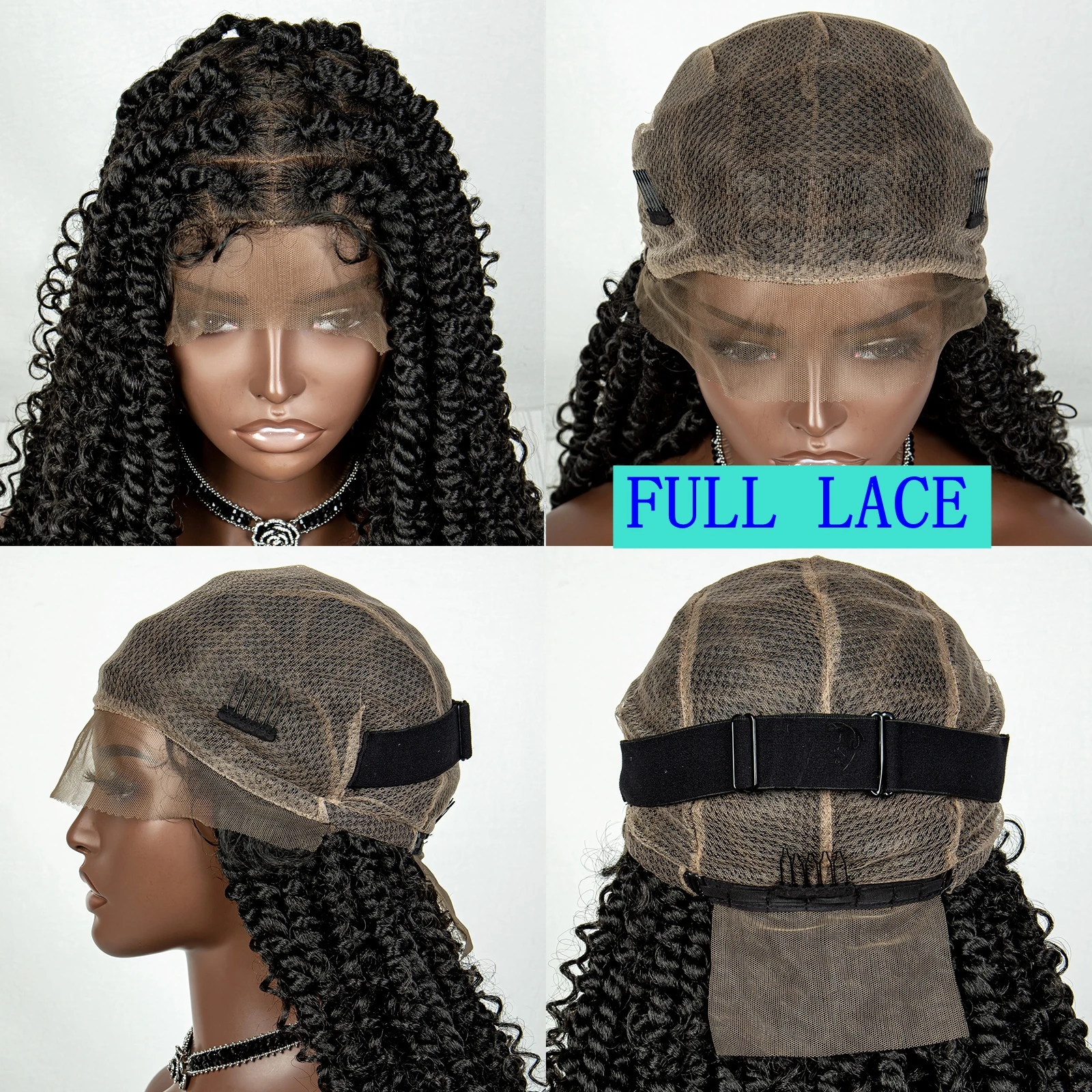 36 Inch Long Synthetic Transparent Full Lace Knotless Box Braided Wigs with Baby Hair Curly Lace Front Braids Lace Wig for Women