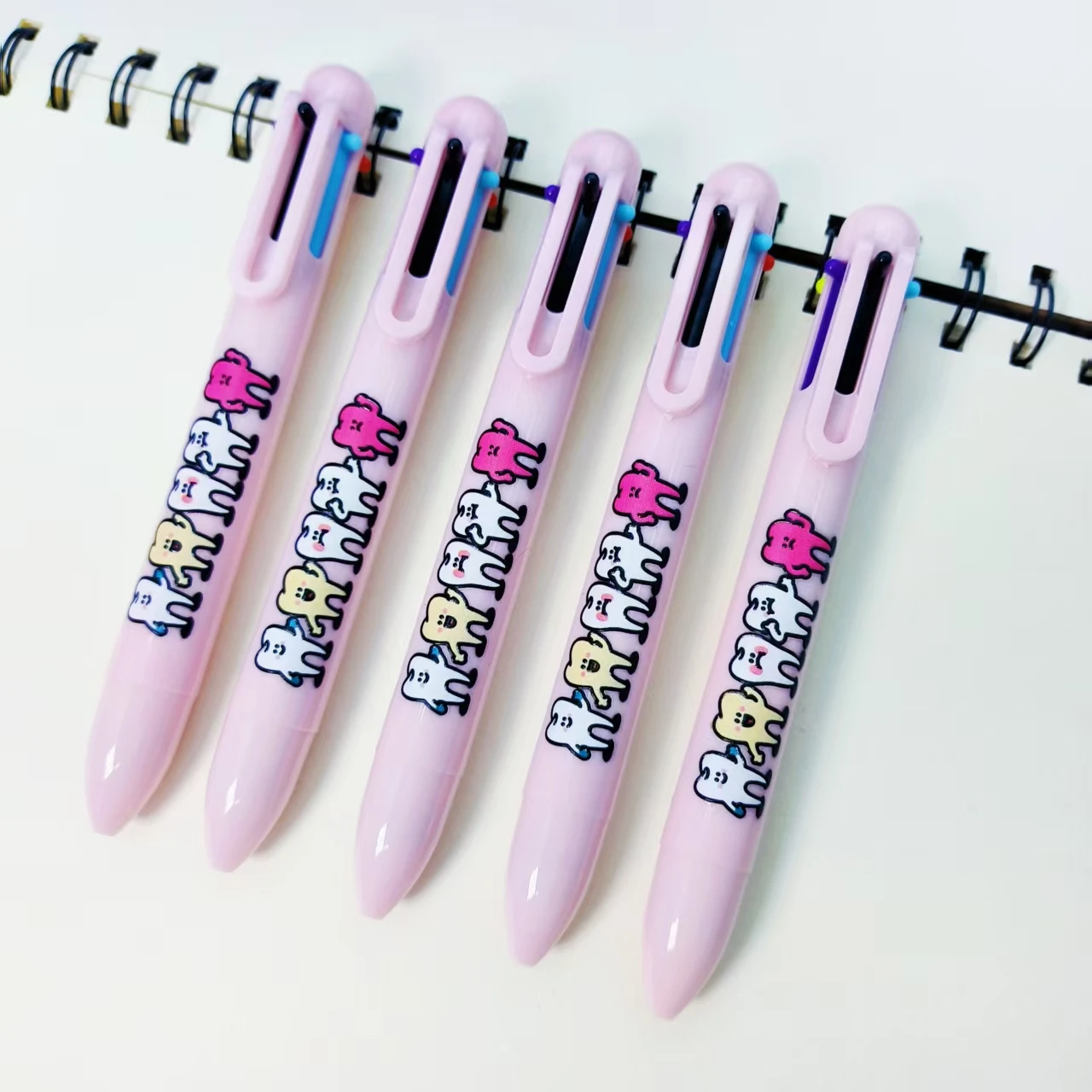 

6/12 шт., разноцветная ручка World Love Teeth Day, шариковая ручка с милым зубом, шесть в одном, ручка для укладки зубов, ежедневная офисная шариковая ручка