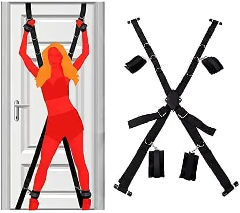مجموعة قيود الجنس مع مجموعة قيود عبودية الباب أشرطة جنسية BDSM لعبة شريط مفرشة لعب أثاث الجنس لمعدات عبودية غرفة النوم