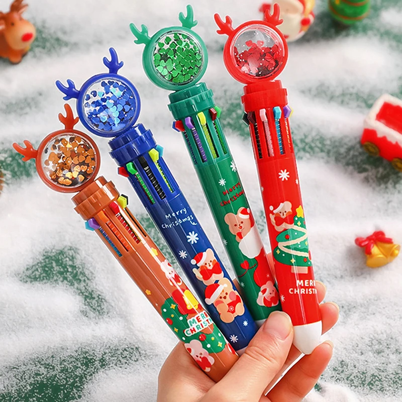 Penna a sfera di natale carina a 10 colori Kawaii Cartoon babbo natale penne in Gel per la scrittura di materiale scolastico accessori per ufficio