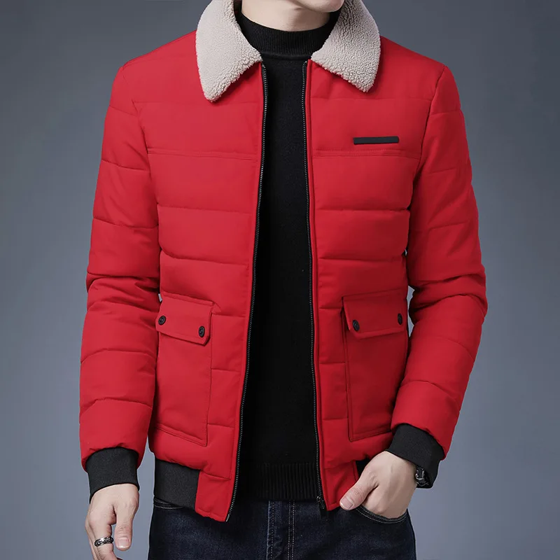 high quality winter jacket and coat for men zipper fur collar quilted padding 2023 causal outerwear clothing - black red khaki