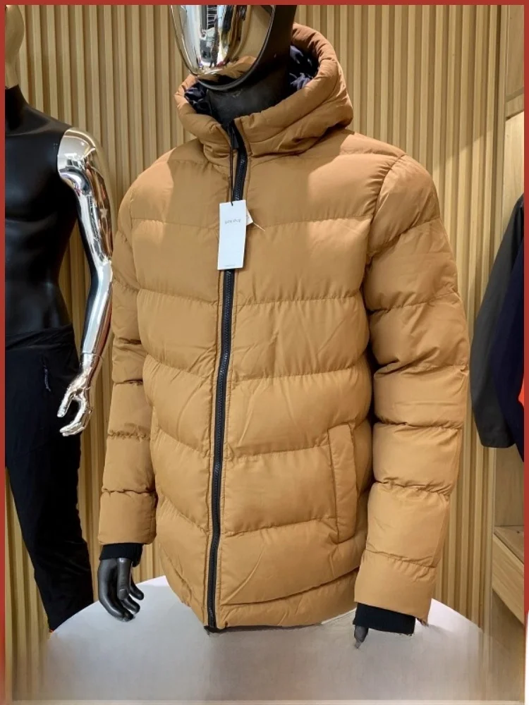 معطف بقلنسوة كاجوال للرجال من القطن الدافئ من Thiened مقاوم للرياح ومقاوم للماء وديكور بسحاب للشباب