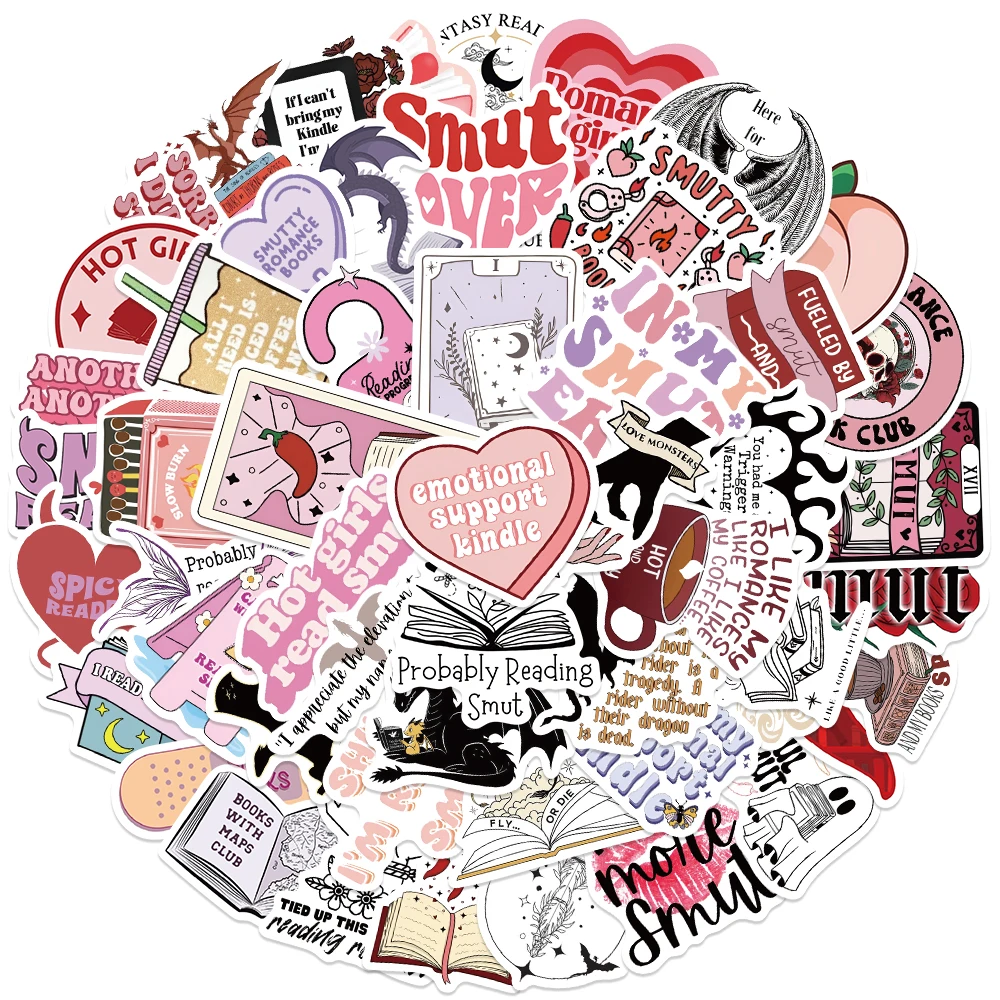 52pcs Bookish Smutty Reading Stickers Aesthetic Graffiti Decals For Laptop Luggage Guitar Skateboard Scrapbook Diary Sticker