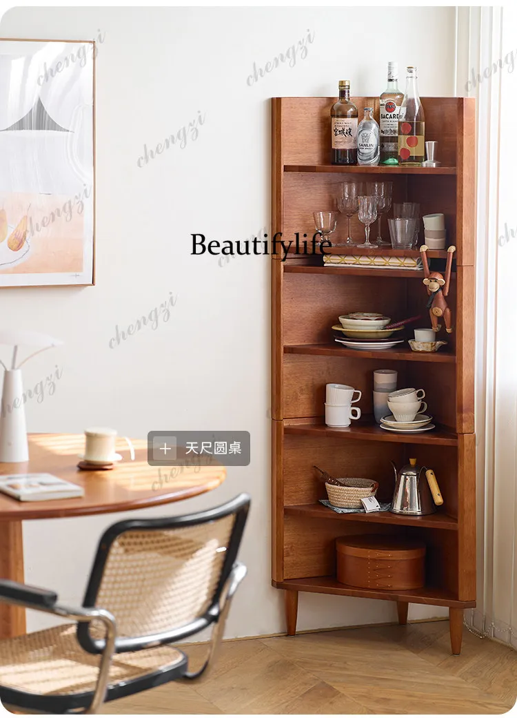 Building block triangular cabinet, retro style solid wood side cabinet small apartment living room corner, household locker