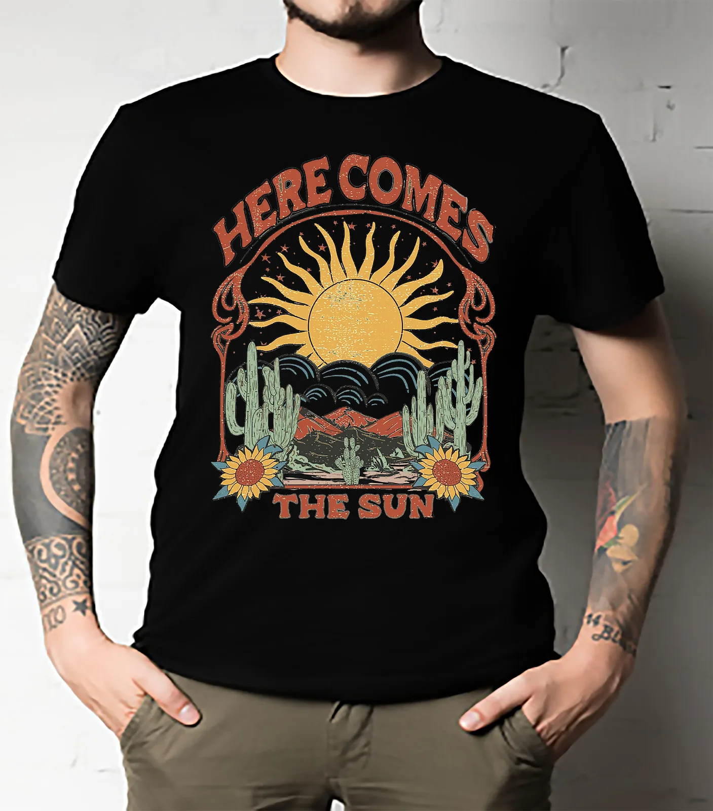 

Here Comes the Sun Tee, Retro Style T-Shirt, Hippie Tee, Inspired Cotton T-shirt