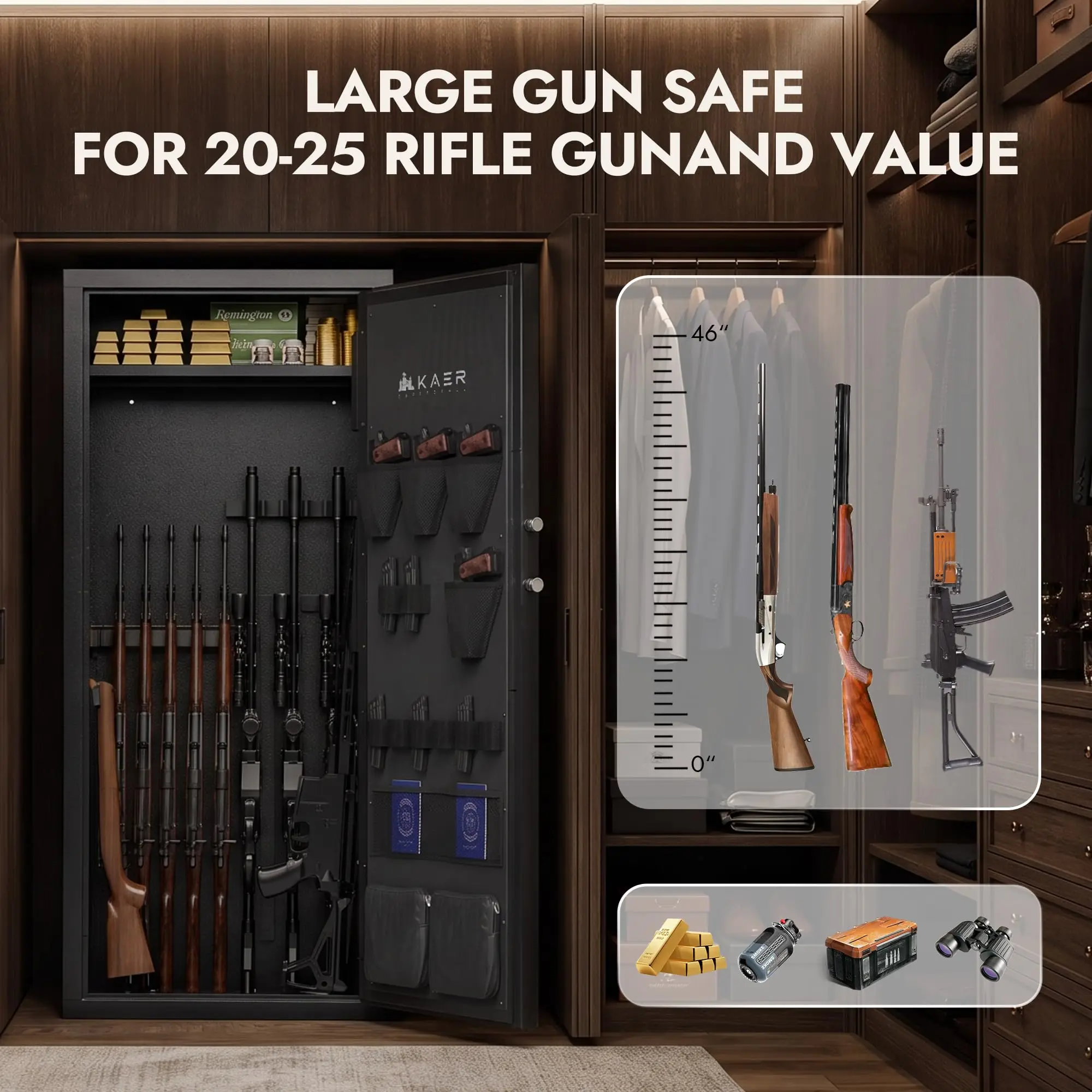20-25 Biometric Gun Safe, Rifle Safes for Home Steel Rifle Cabinet